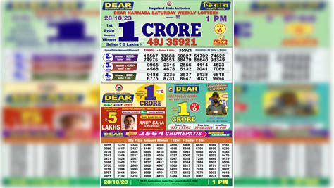 Dear Narmada: Nagaland State Lottery Result Today 28.10.2023 .